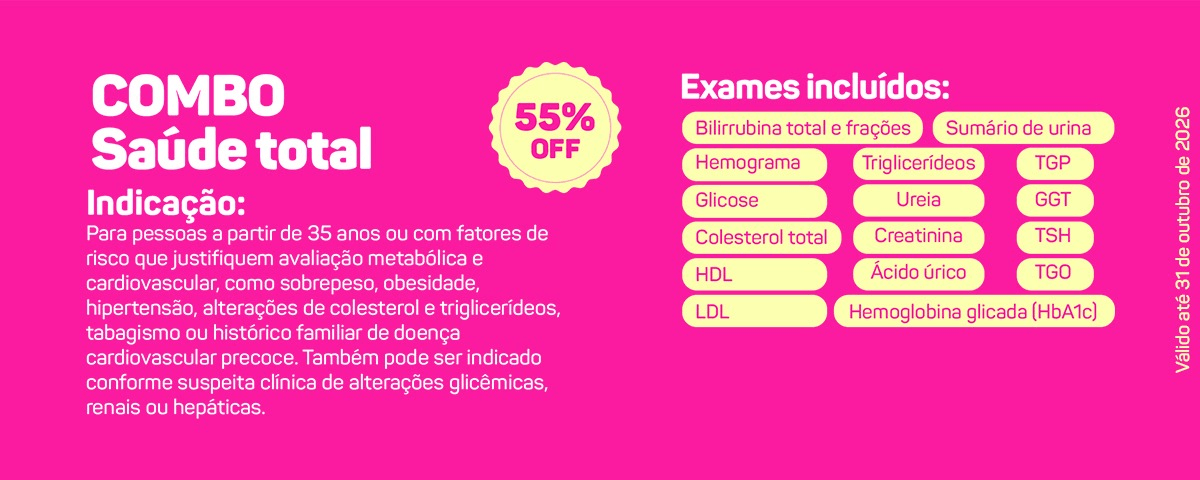 Combo Saúde Total com 55% de desconto - válido até 31 de outubro de 2026
